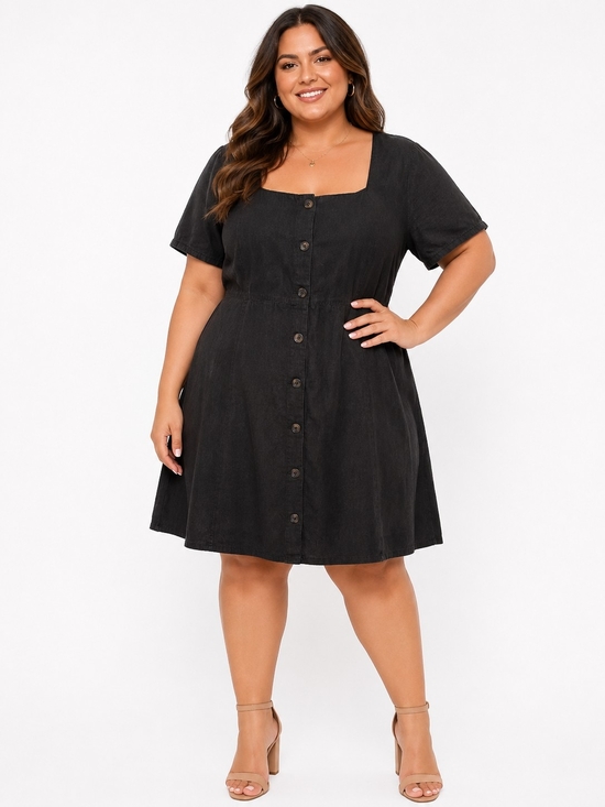ASOS Curve Dresses & Skirts - ASOS Curve Black Button-Front Square Neck Mini Dress